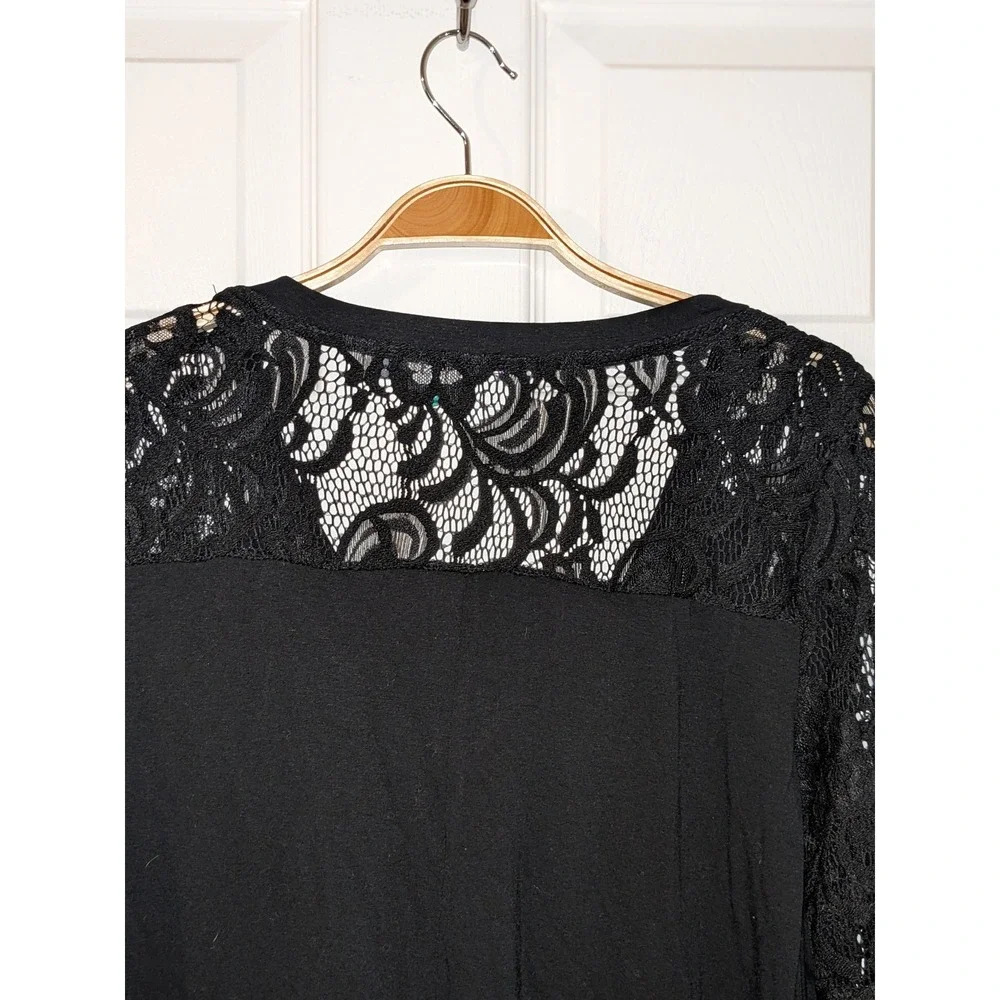 Evolution Lace Bell Sleeve Top‎ V-Neck Blouse Elegant Party Top Black Size L